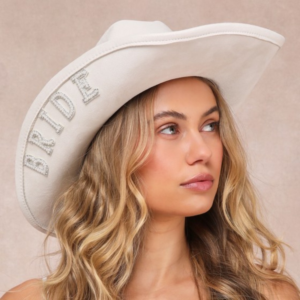Lulus Last Rodeo White Bride Patch Rhinestone Pearl Cowboy Hat - SOLD